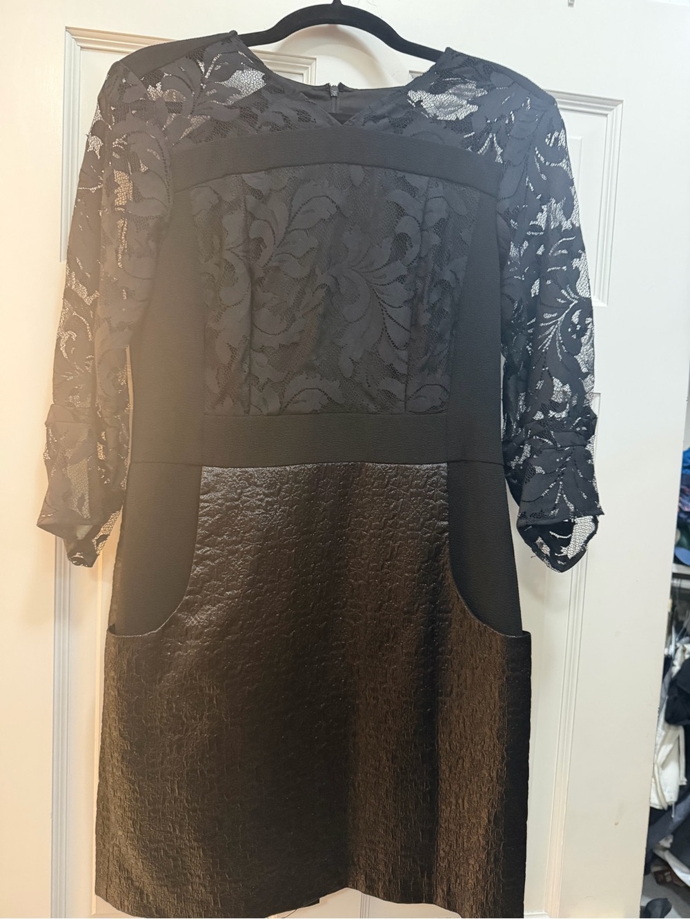 Nanette Lepore Black Lace & Textured Panel Long-Sleeve Dress